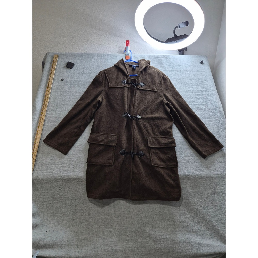 Susan Gravers Duffle Fleece Coat Womens Medium Brown Toggle Front Hooded Winter